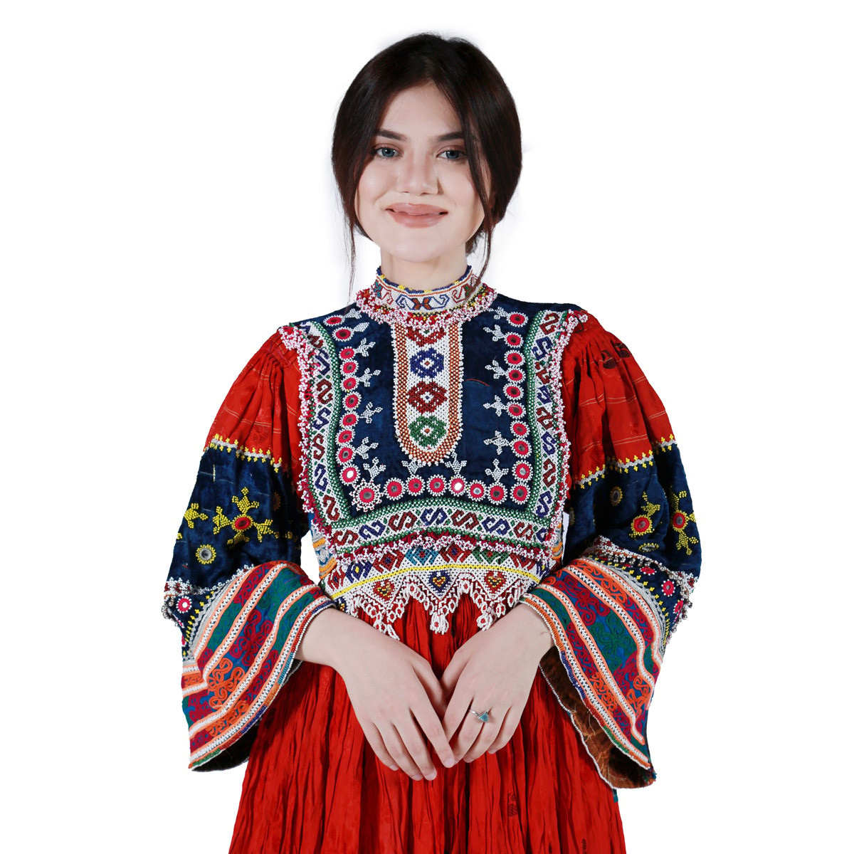 Red Golbakhmal Bead & Cherma Embroidered Dress | Velvet Balloon Sleeves Party Wear Frock 2