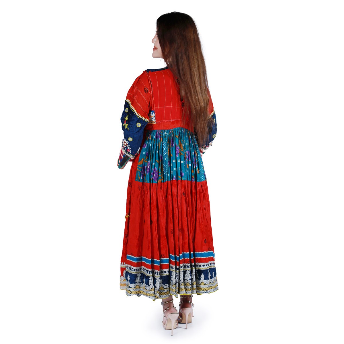 Red Golbakhmal Bead & Cherma Embroidered Dress | Velvet Balloon Sleeves Party Wear Frock 3