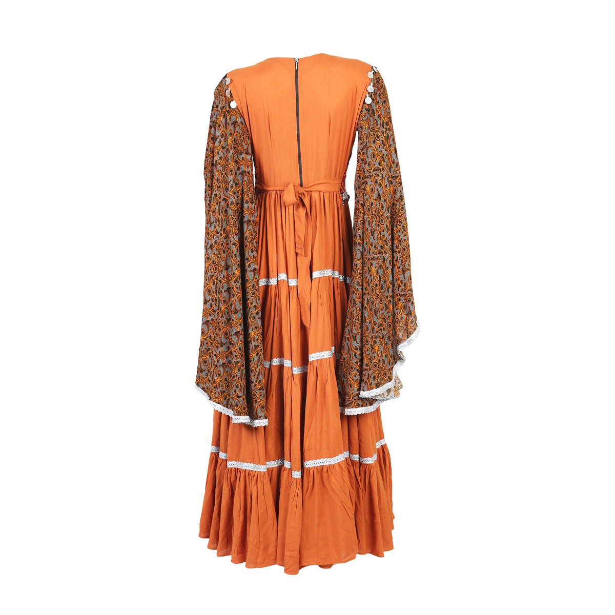 Orange Prarie Skirt Long Fancy Maxi | Linen Trumpet Sleeves Party Wear Maxi 4