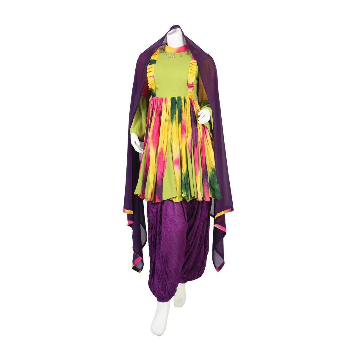 Colorful Pleated Simple Short Frock | 3-Piece Casual Wear Dress 1