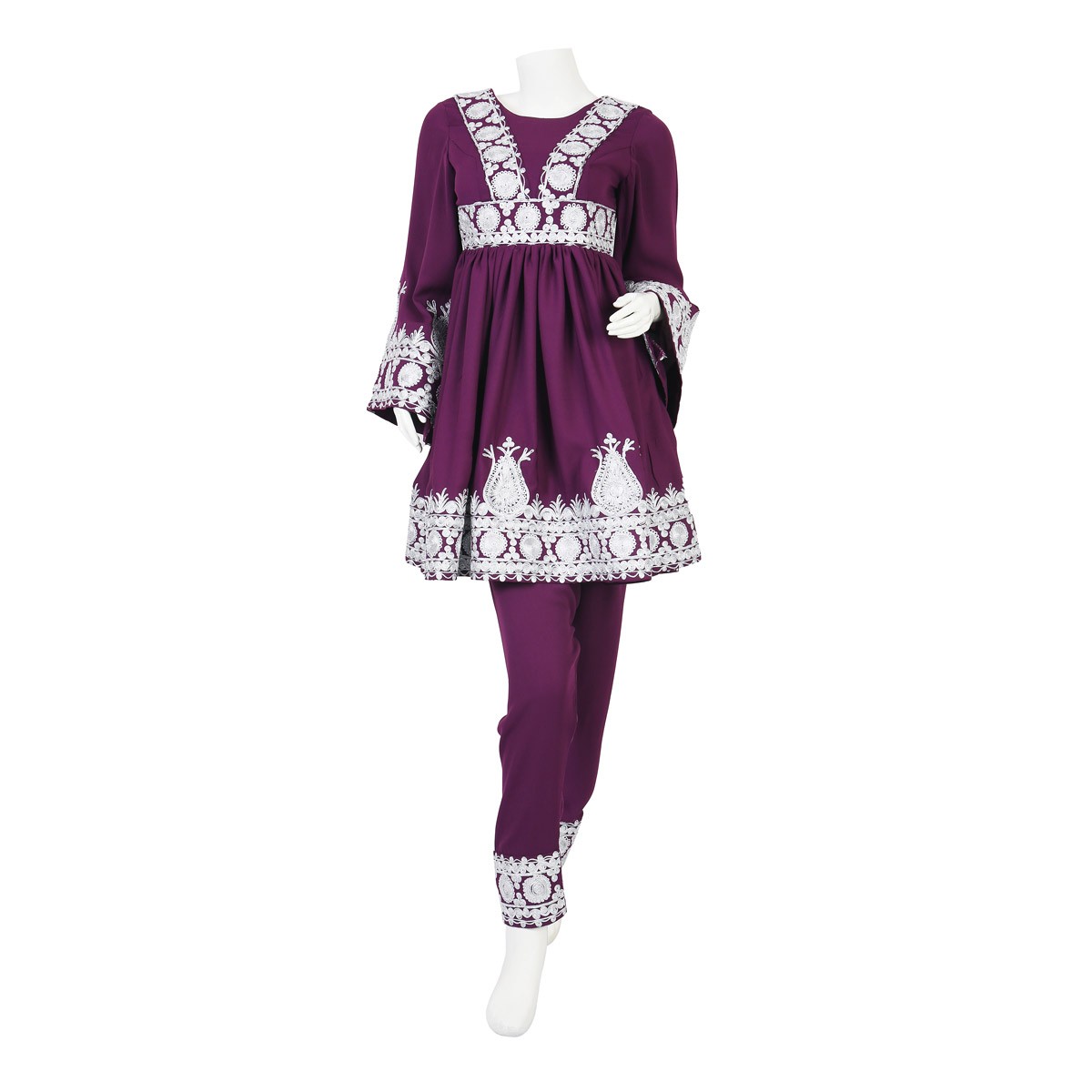Violet Floral Cherma Work Short Frock | Georgette Pleated Party Wear Short Dress 4