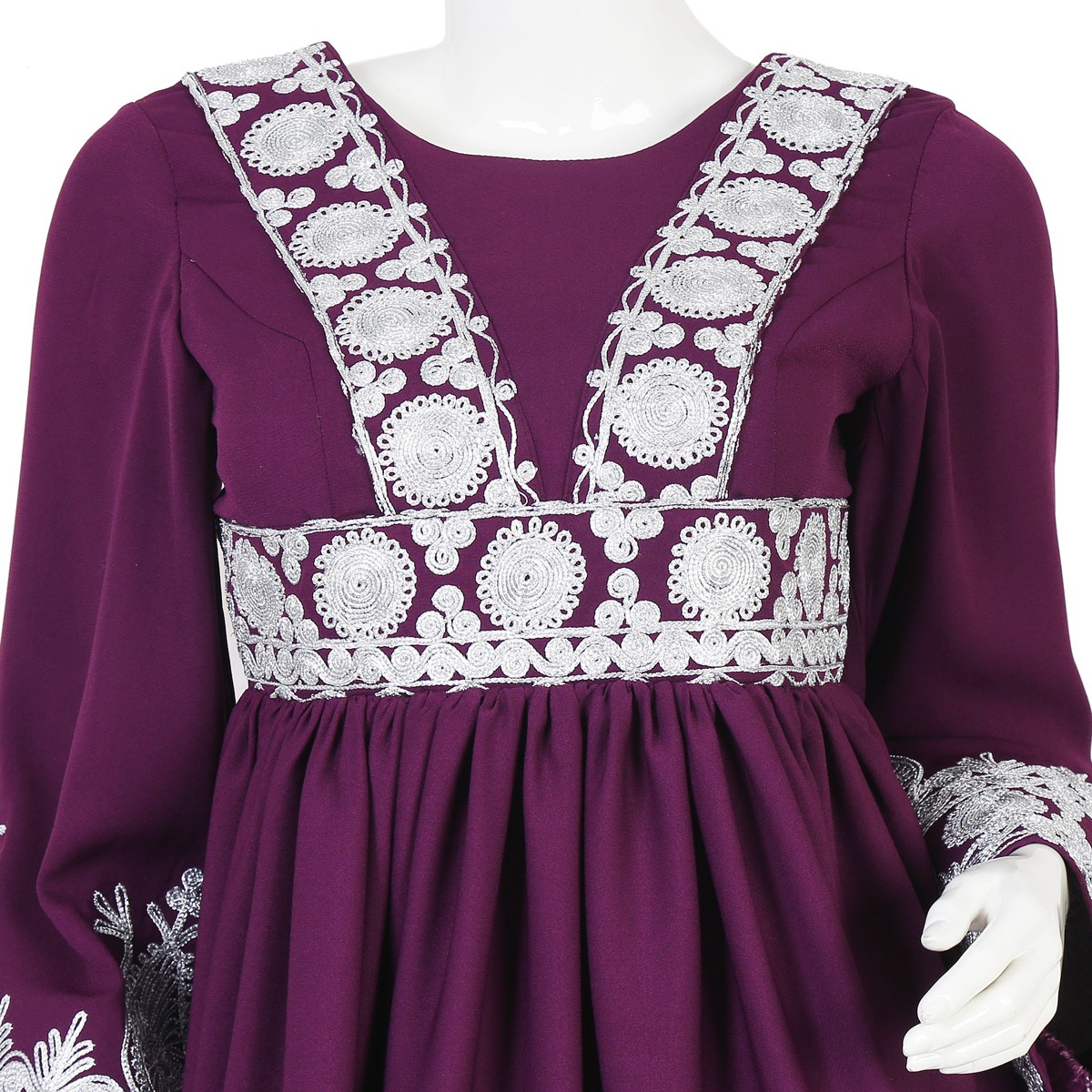 Violet Floral Cherma Work Short Frock | Georgette Pleated Party Wear Short Dress 1