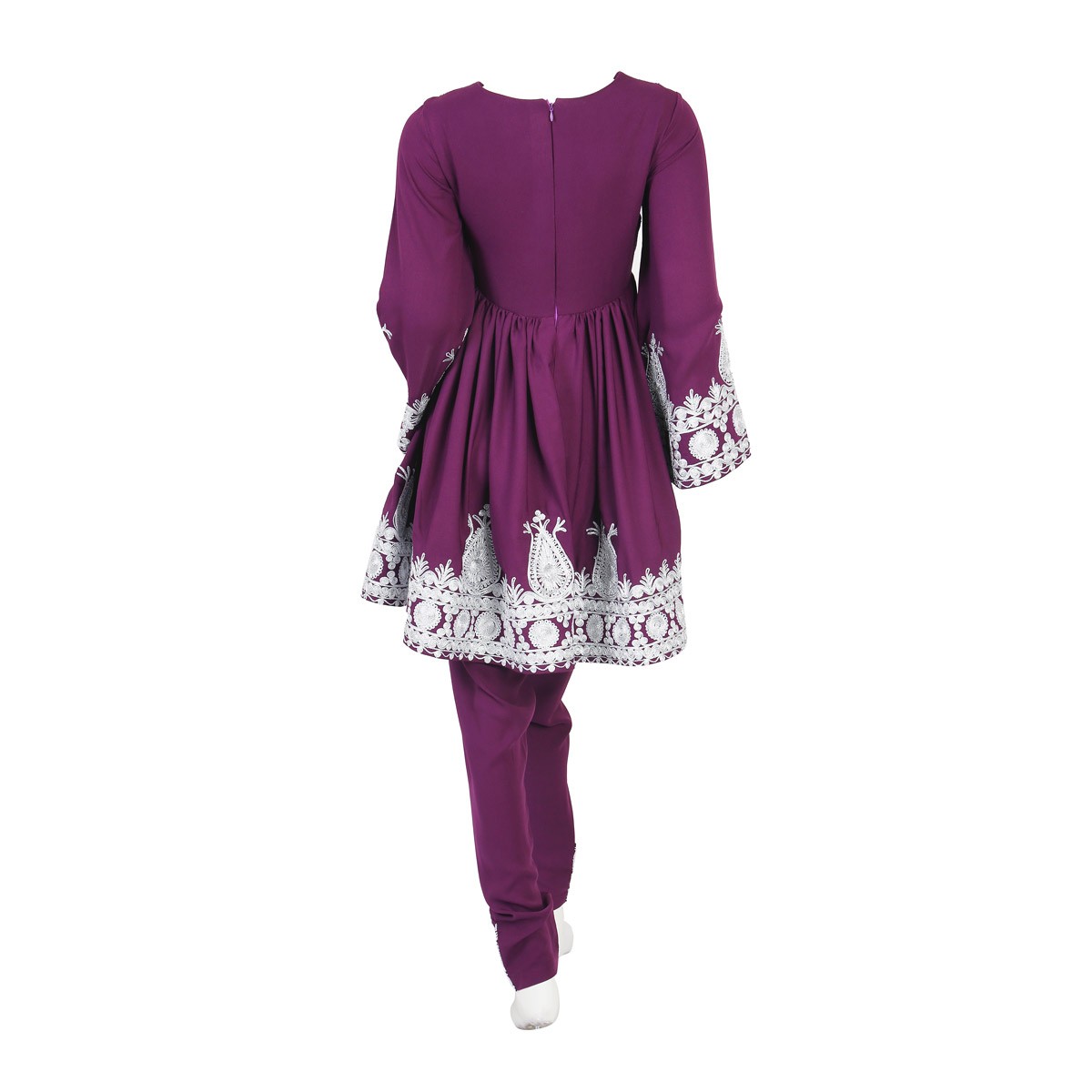 Violet Floral Cherma Work Short Frock | Georgette Pleated Party Wear Short Dress 3