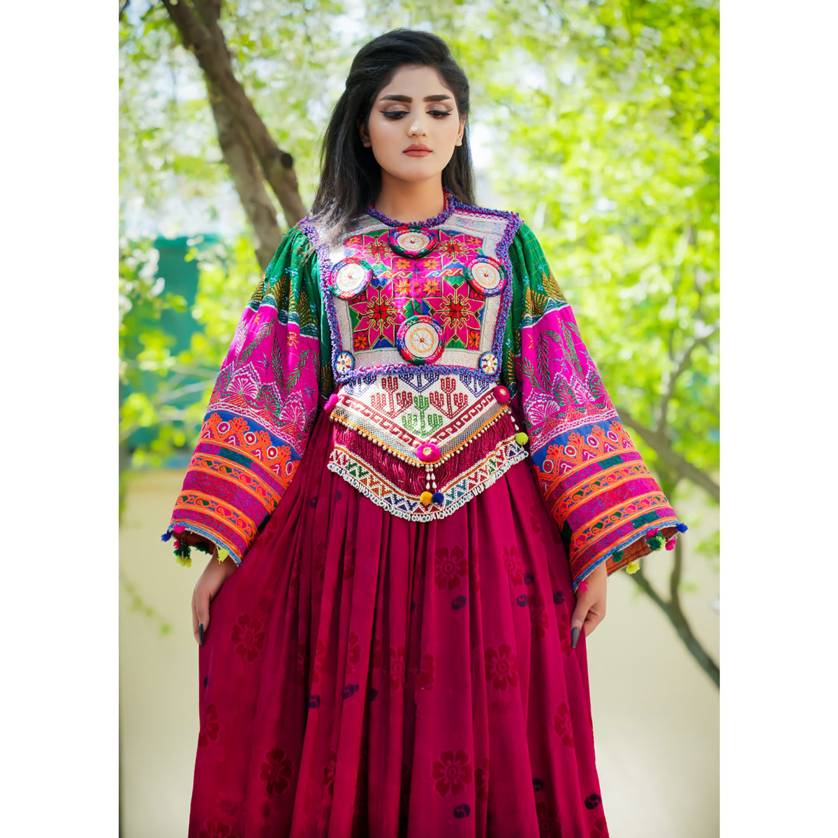 Red Kuchi Embroidered Afghani Long Dress | Velvet Floral Stitched Party Wear Dress 2