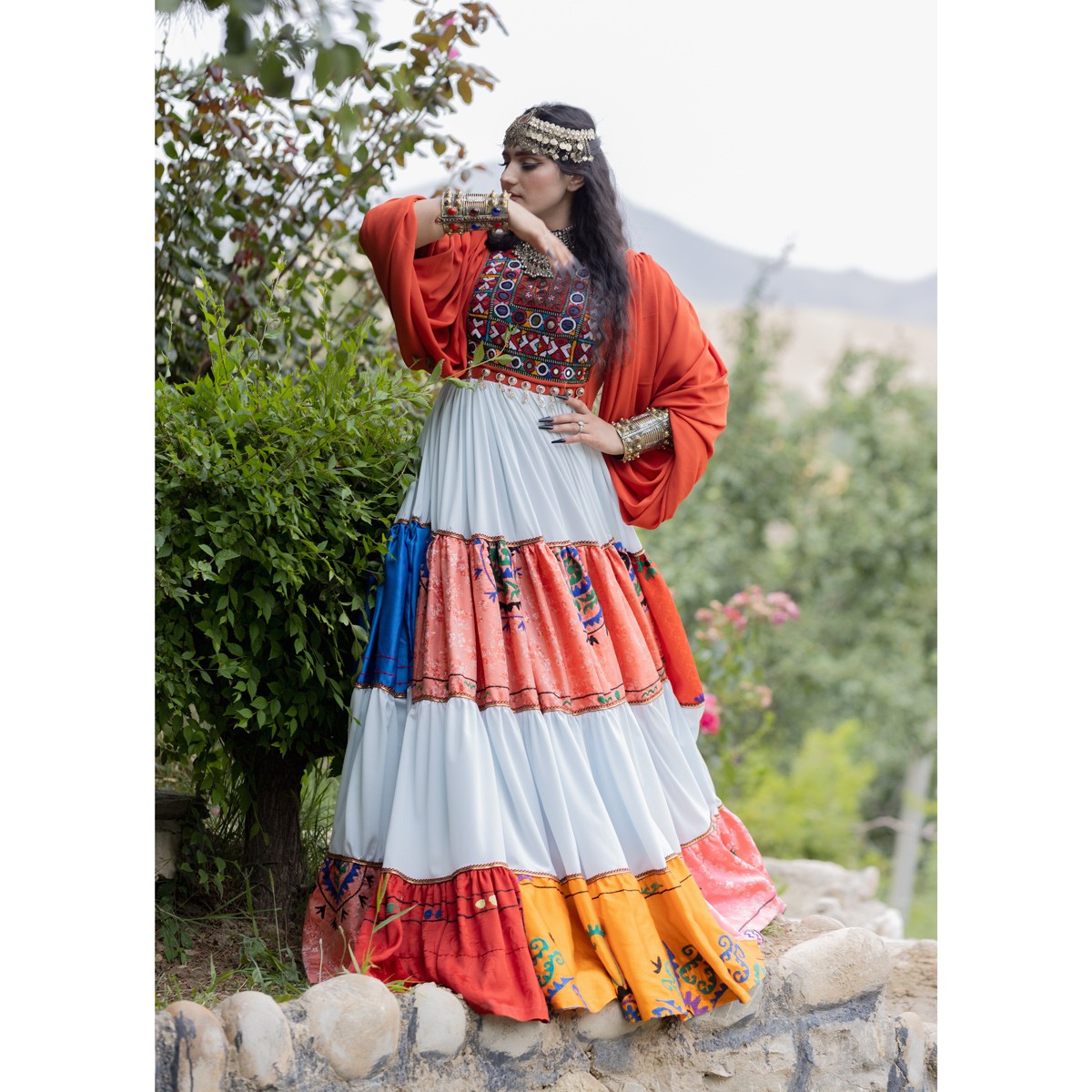 Georgette Pleated Sundress Frock | Cuff Sleeves Long Party Wear Maxi 3