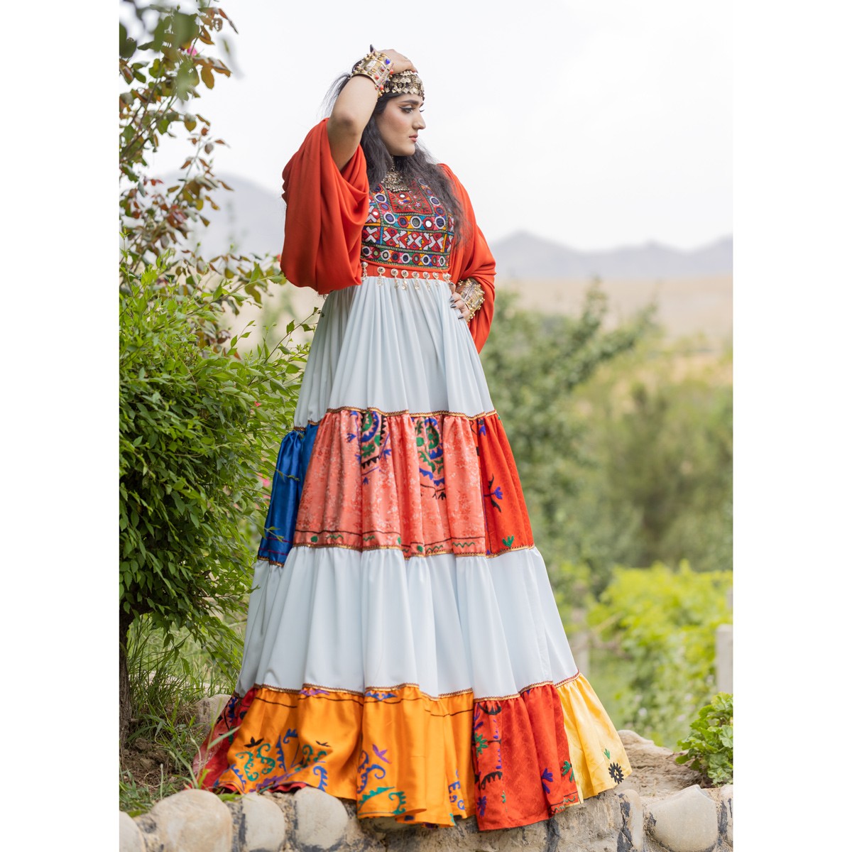 Georgette Pleated Sundress Frock | Cuff Sleeves Long Party Wear Maxi 4