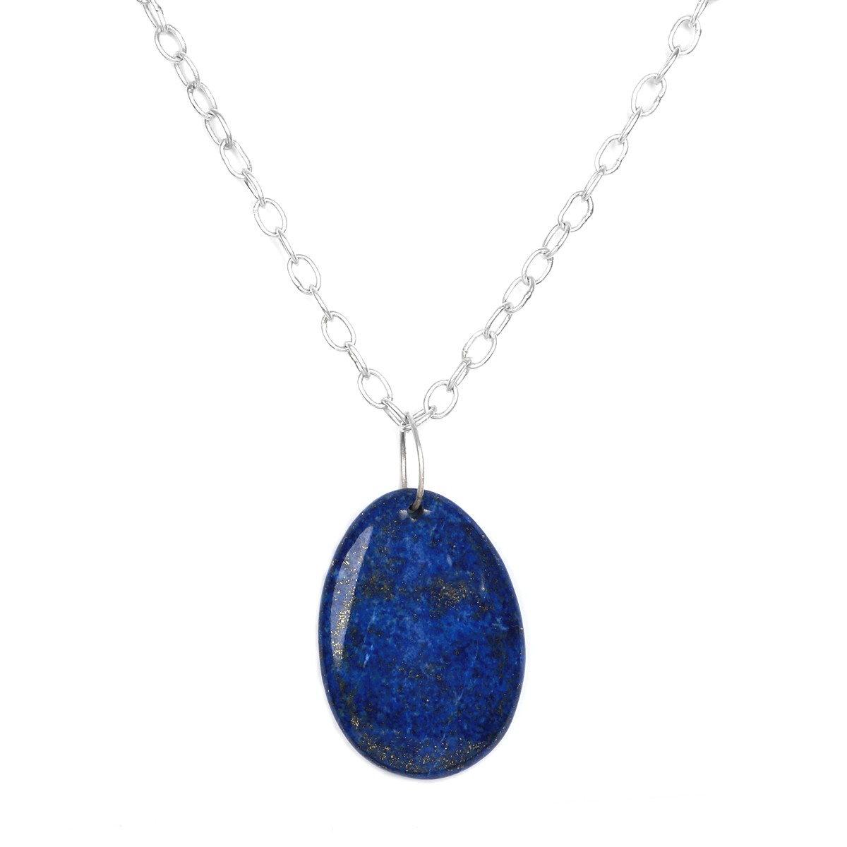 Lapis Lazuli Oval Necklace | Silver Drop Chain Locket 1