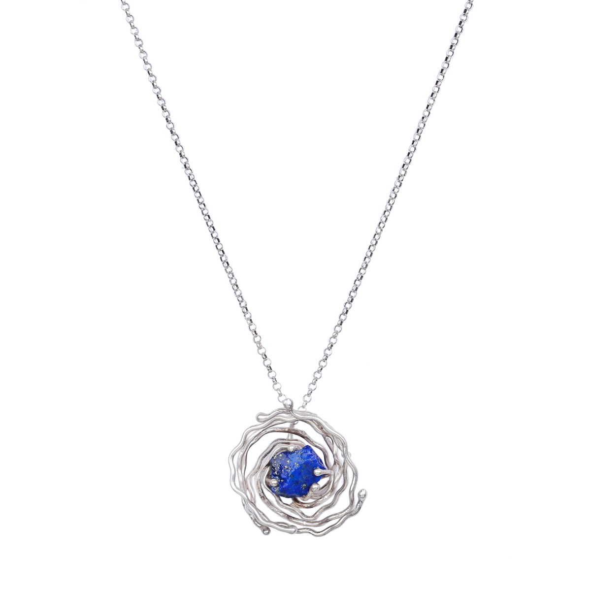 Lapis Lazuli Curl Design Pendant | Sterling Silver Round Chain Locket 1