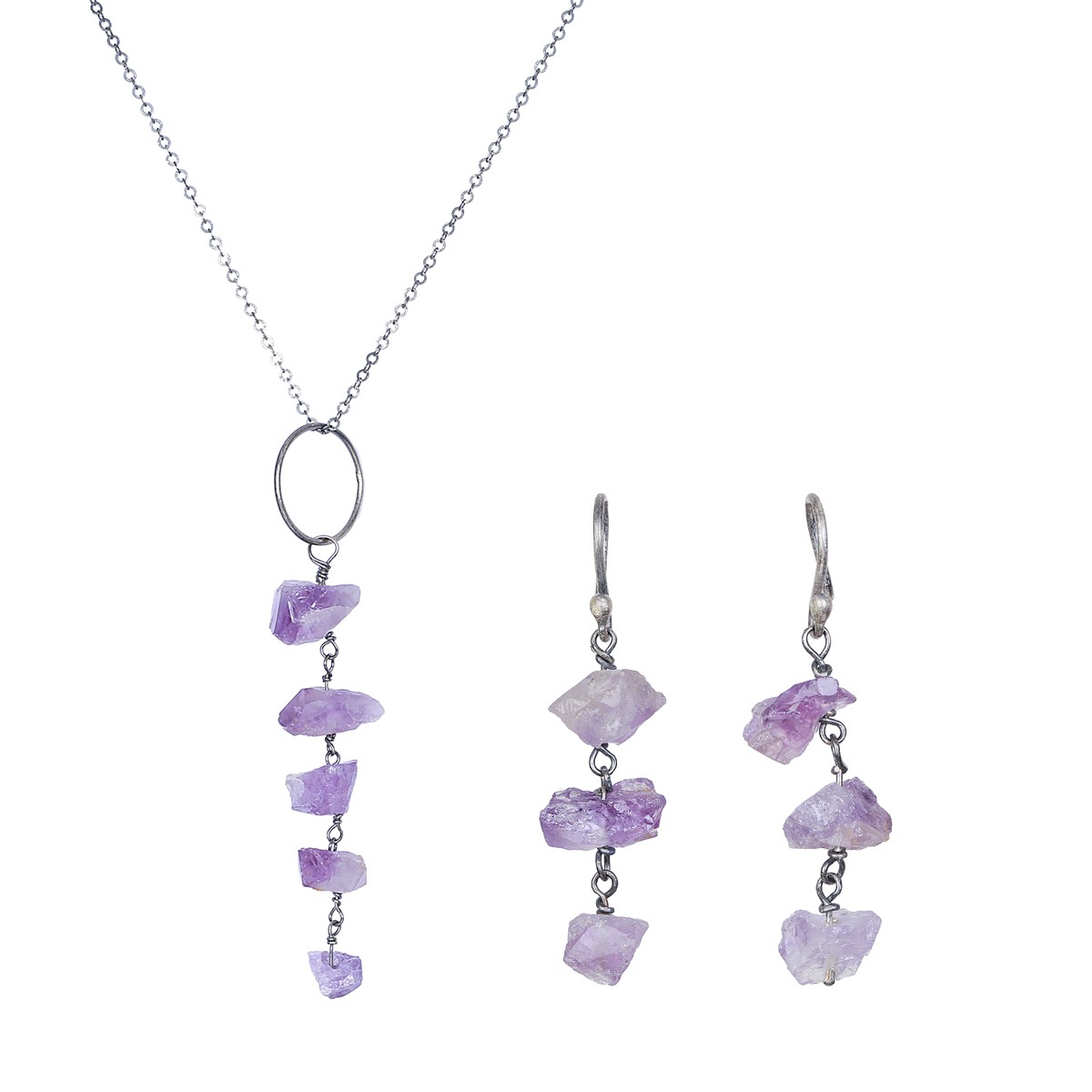 Purple Amethyst Cluster Jewelry Set | Sterling Silver Pendant & Earrings 1