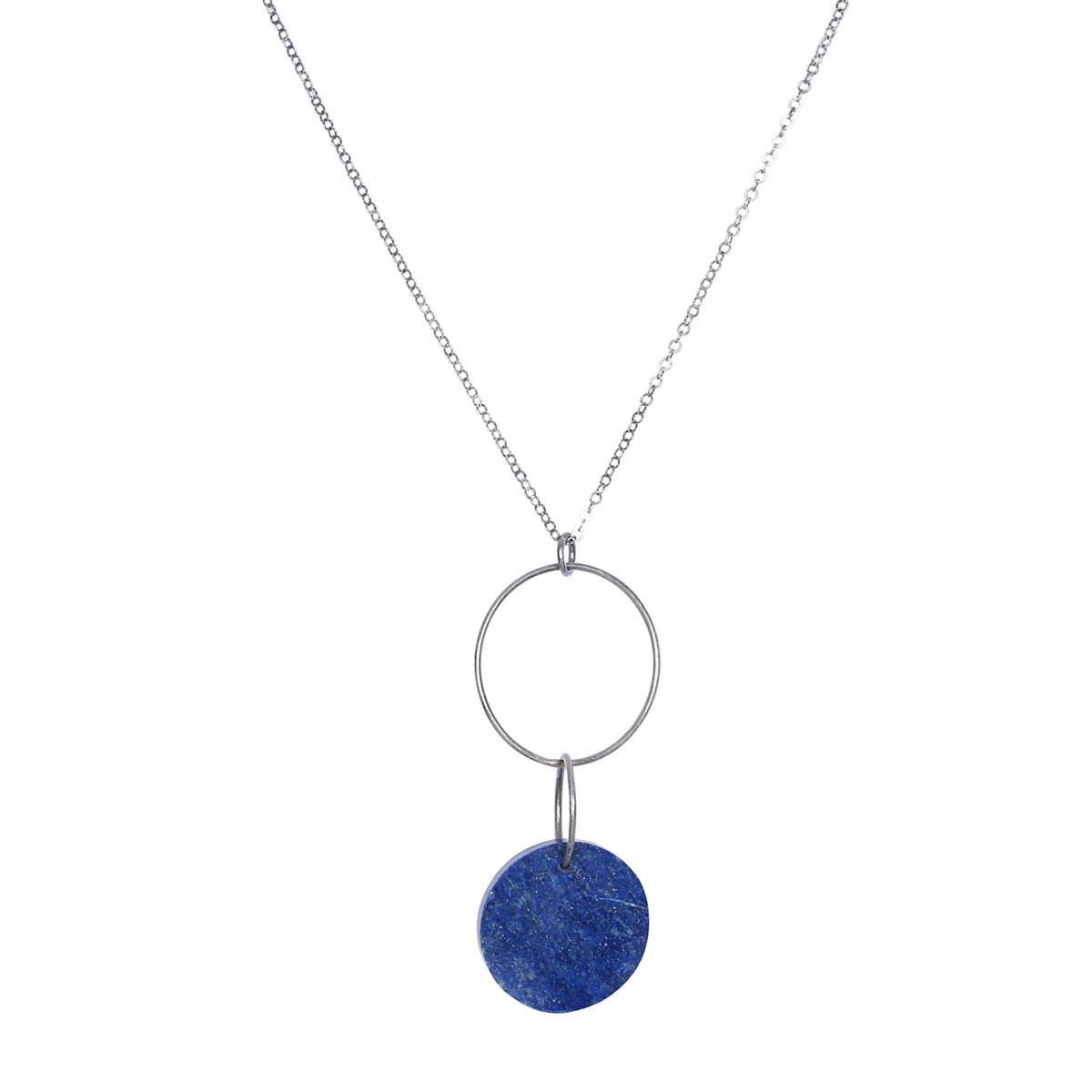 Lapis Stone Flat Round Jewelry Set | Sterling Silver Pendant & Earrings  2