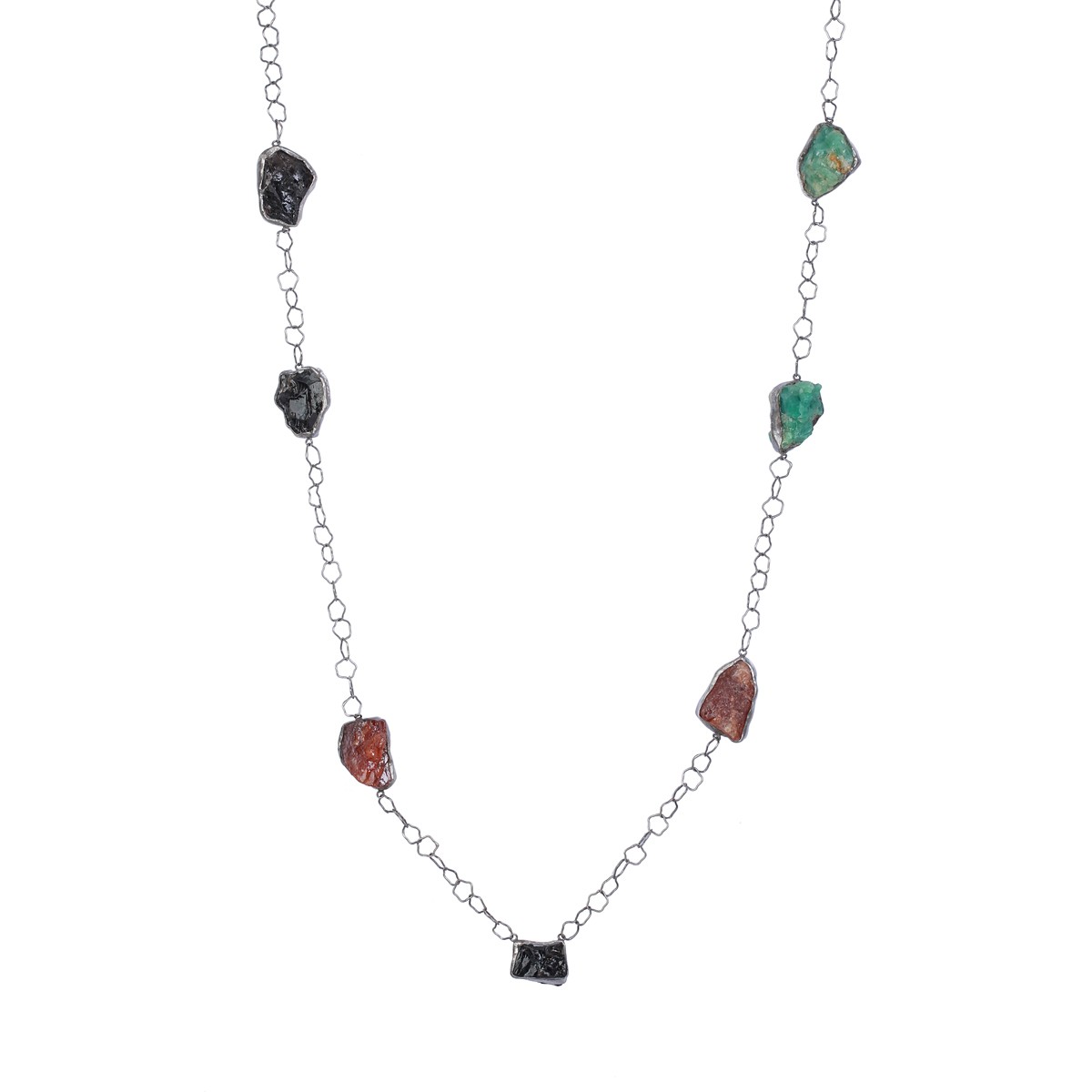 Ruby & Jet Stone Chain Necklace | Sterling Silver Station Necklace 1