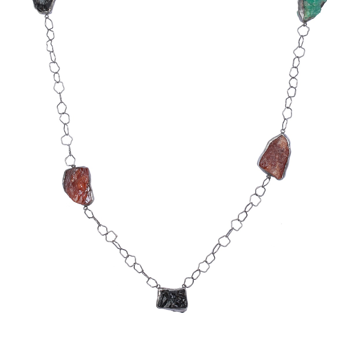 Ruby & Jet Stone Chain Necklace | Sterling Silver Station Necklace 2