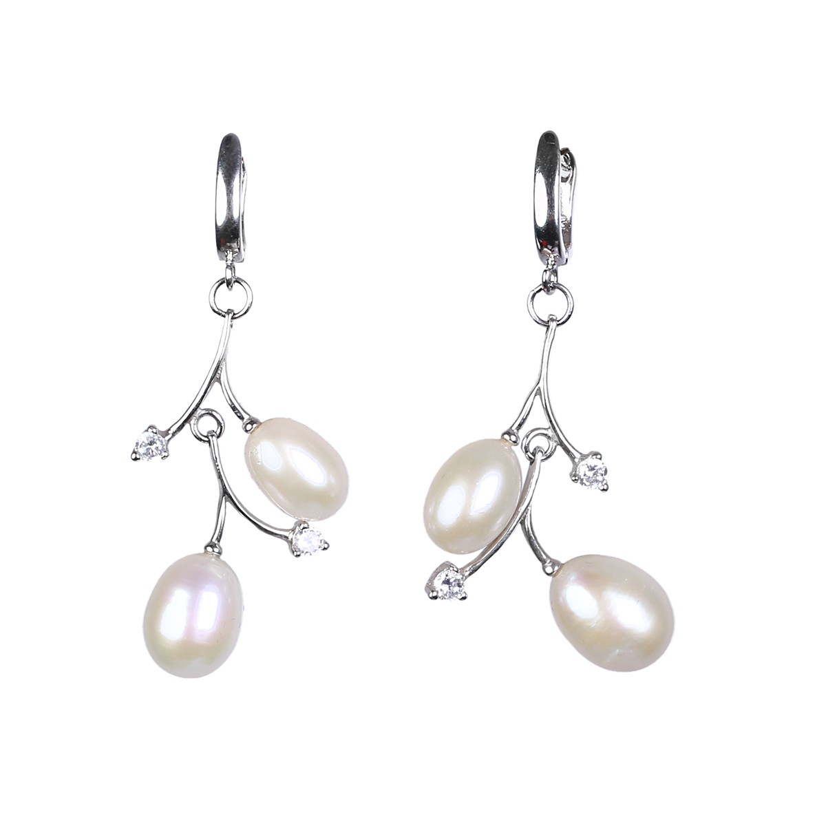 White Pearls Jewelry Set | Silver Floral Necklace, Earrings & Bracelet 3