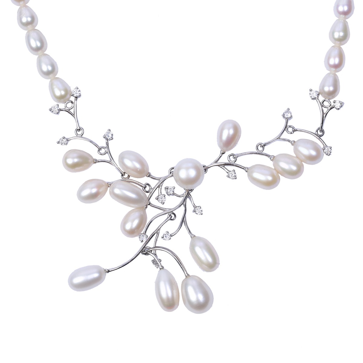 White Pearls Choker Necklace | Sterling Silver Floral Style Necklace 2