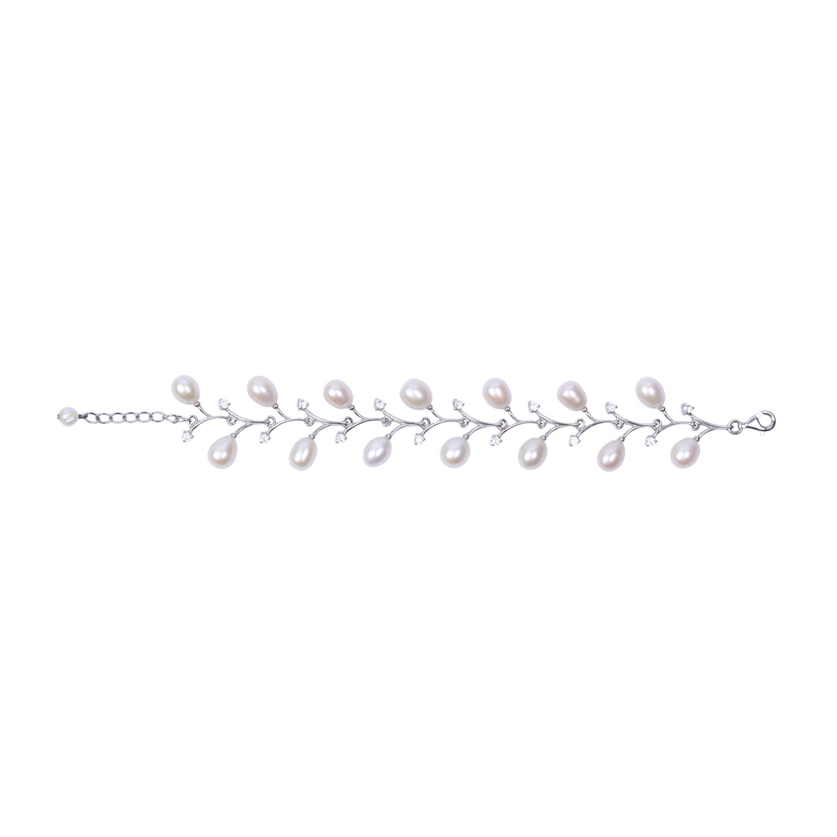 White Pearls Cuff Bracelet | Sterling Silver Floral Style Bracelet 2