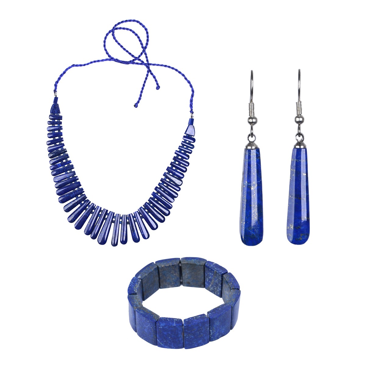 Blue Lapis Lazuli Jewelry Set | Sterling Silver Choker Necklace, Teardrop Earrings & Bracelet 1