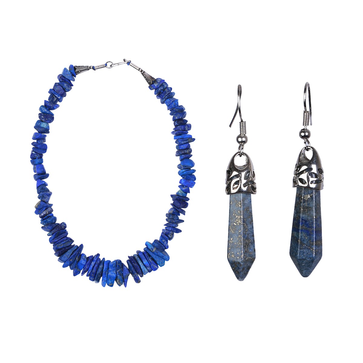 Lapis Lazuli Stone Jewelry Set | Sterling Silver Choker Necklace & Marquise Earrings 4