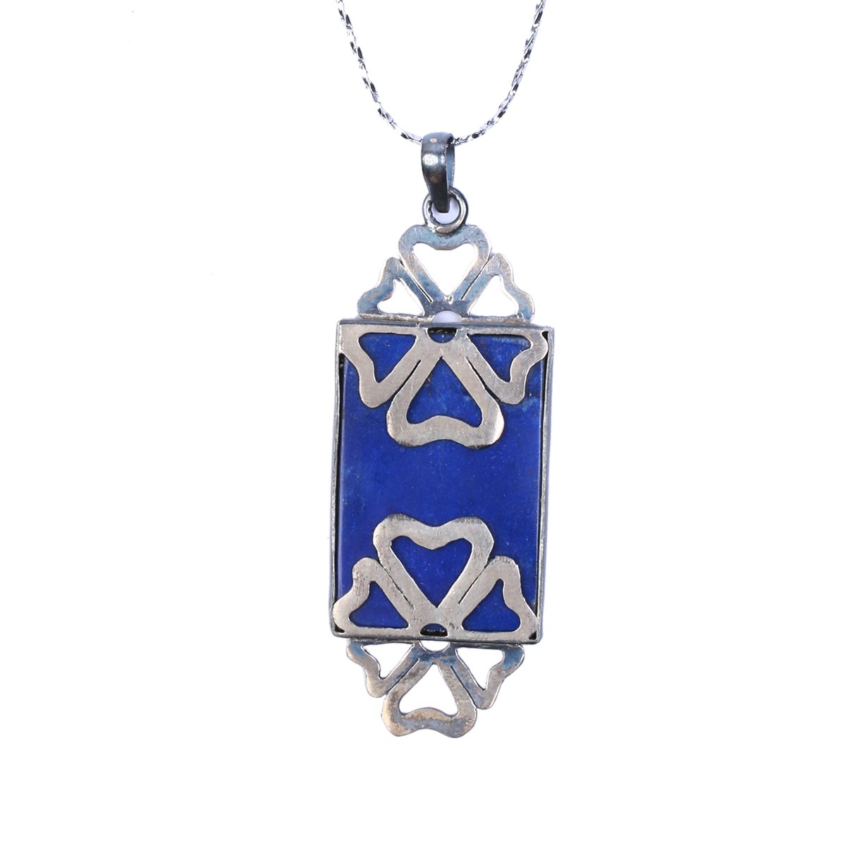 Lapis Lazuli Stones Drop Pendant | Sterling Silver Floral Design Locket 2