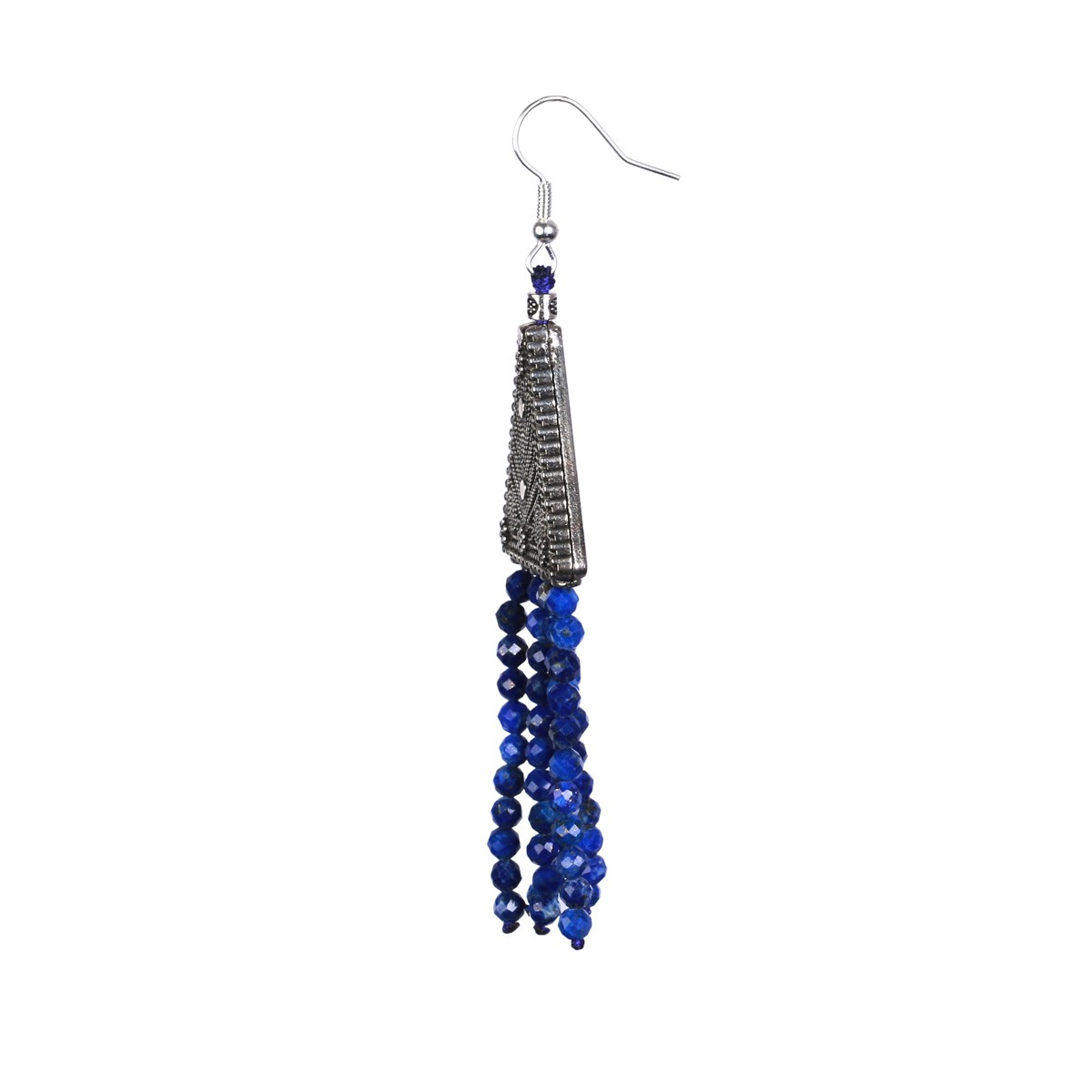 Lapis Lazuli Stranded Earrings | Sterling Silver Triangle Shape Earrings 2
