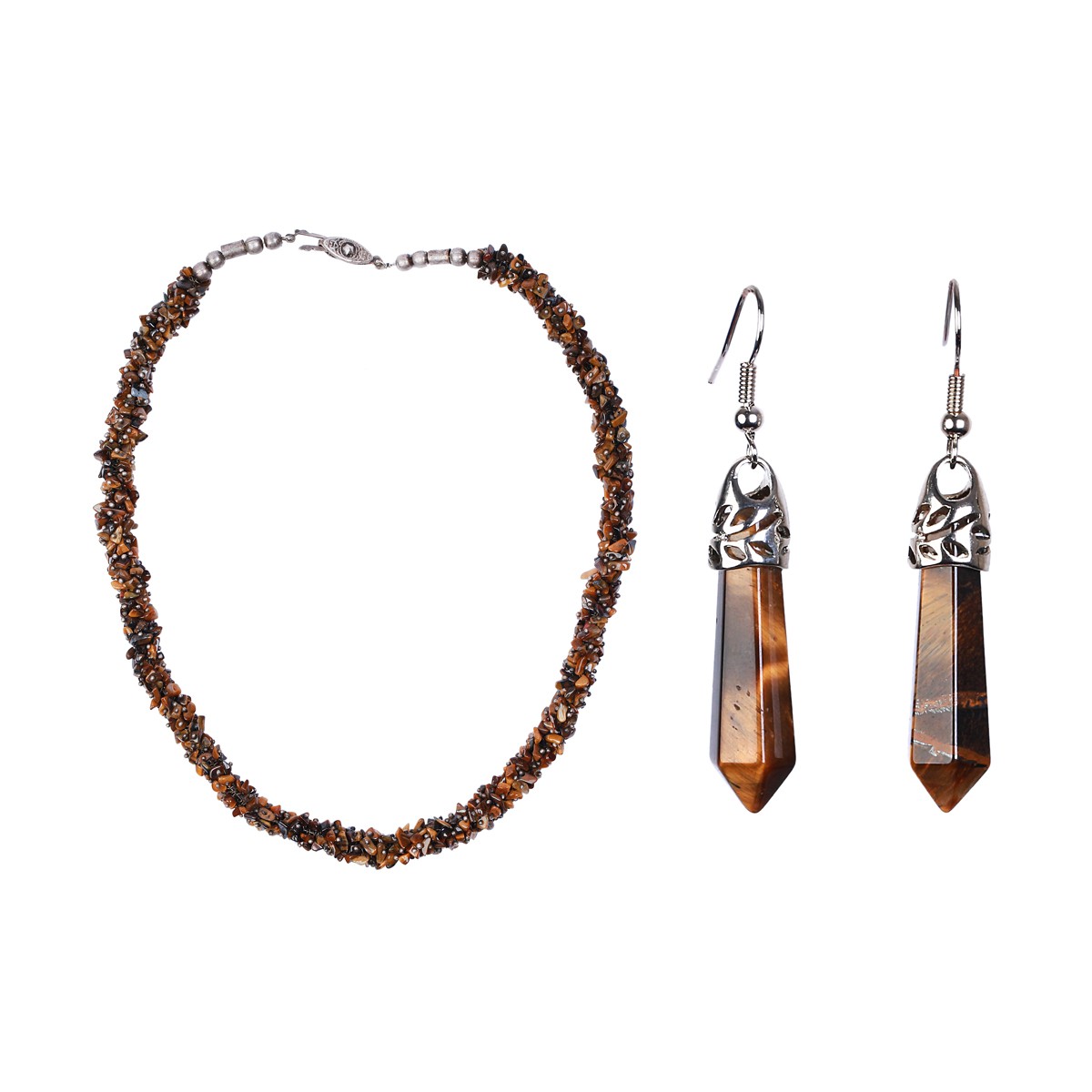 Brown Tiger Eye Stone Jewelry Set | Choker Necklace & Marquise Earrings 1