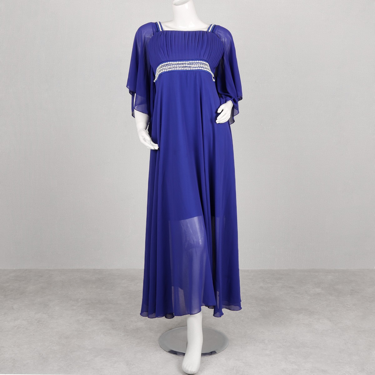 Net Flared Sleeve Maxi | Blue Belted Party Wear Dress 1