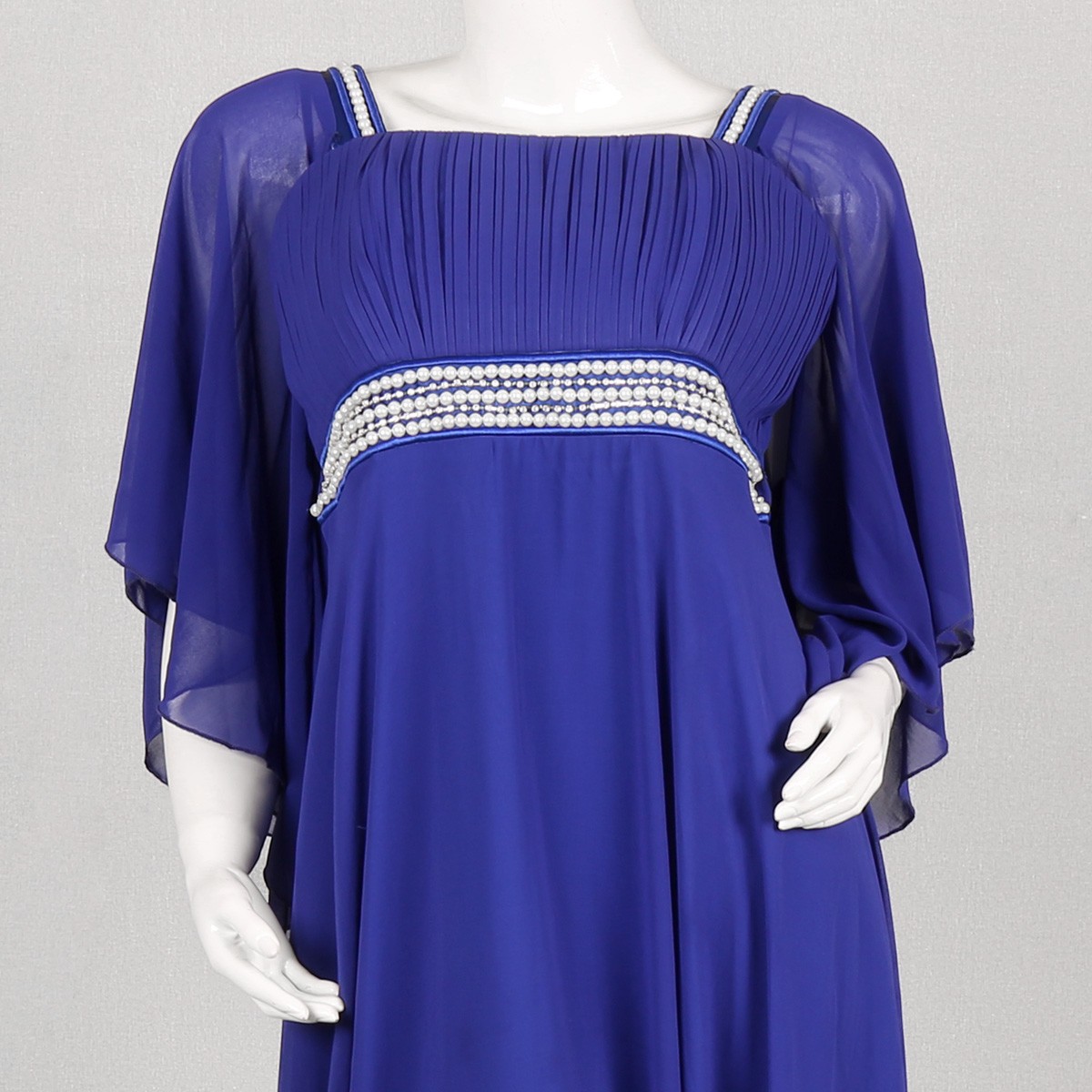 Net Flared Sleeve Maxi | Blue Belted Party Wear Dress 2
