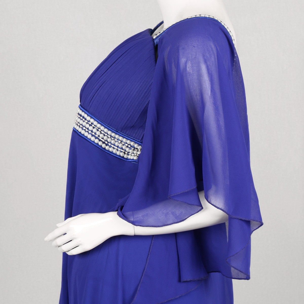 Net Flared Sleeve Maxi | Blue Belted Party Wear Dress 3