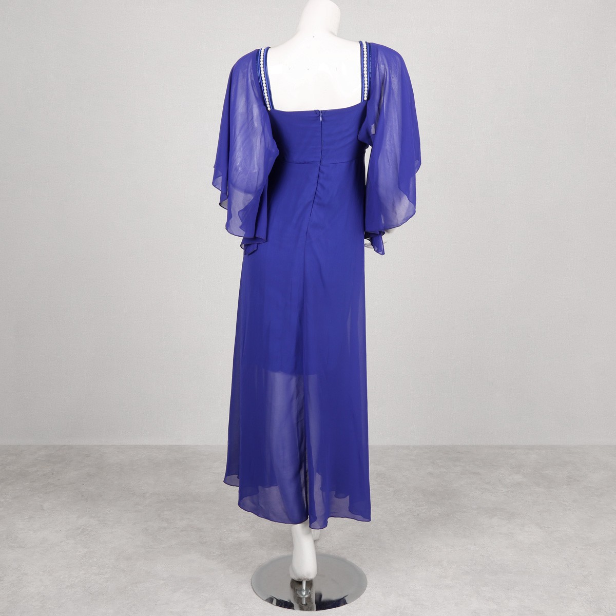 Net Flared Sleeve Maxi | Blue Belted Party Wear Dress 4