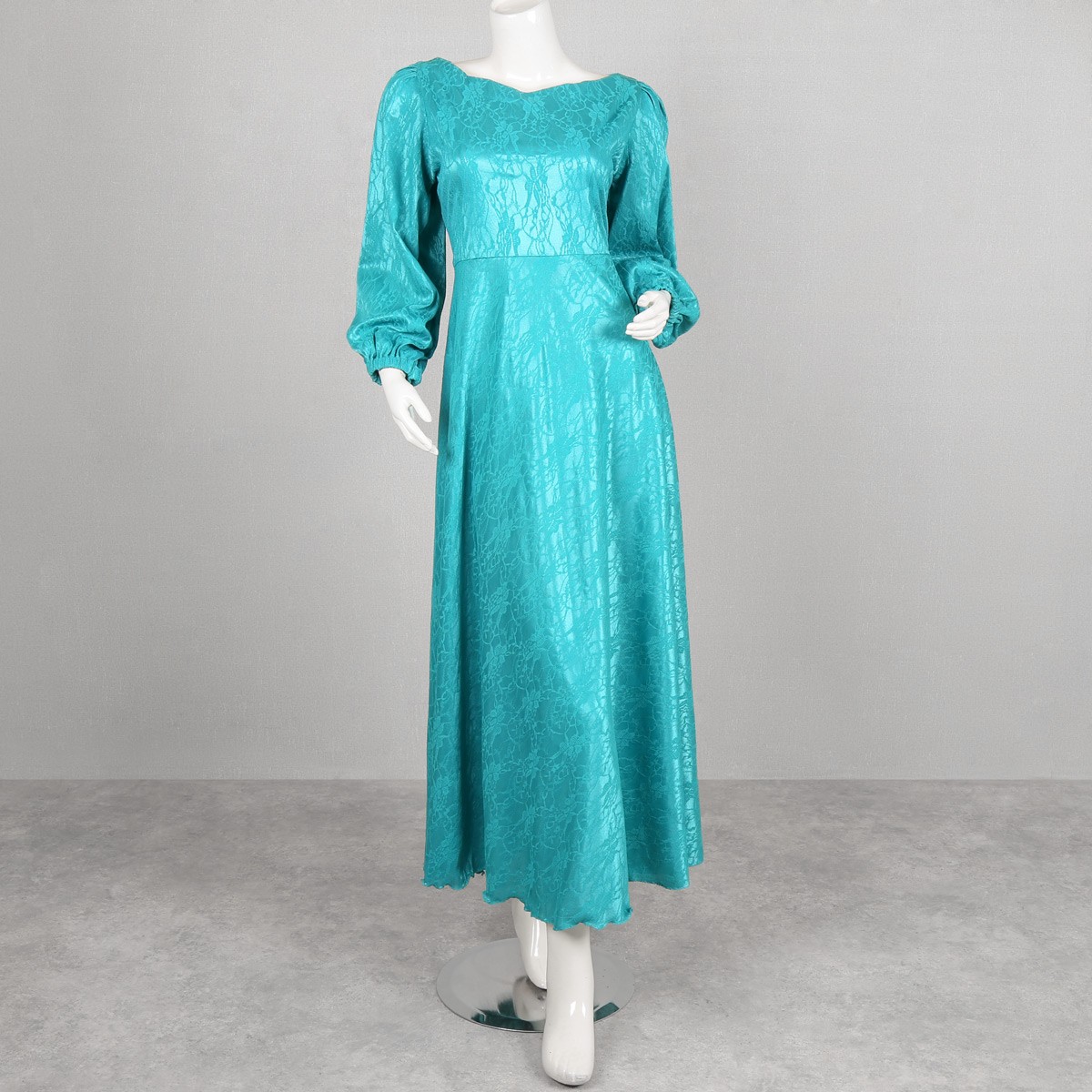 Printed Silk Puffed Sleeve Long Dress | Sky Blue Plain Maxi 1
