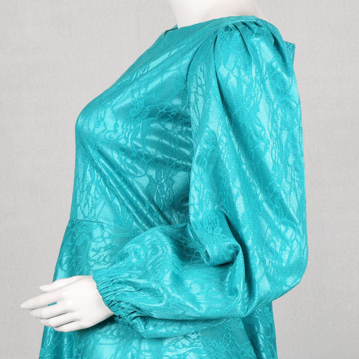 Printed Silk Puffed Sleeve Long Dress | Sky Blue Plain Maxi 2