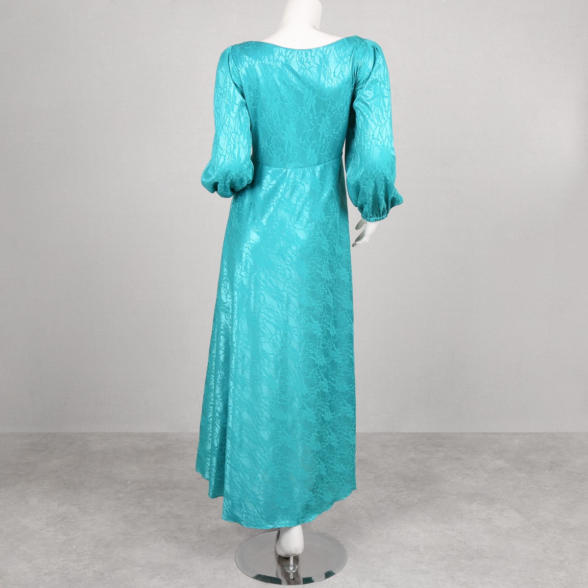 Printed Silk Puffed Sleeve Long Dress | Sky Blue Plain Maxi 3
