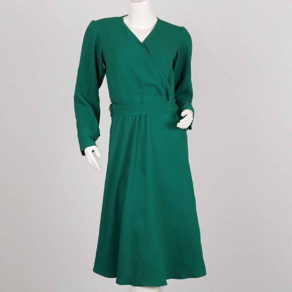 Green Wrap Belted Gown | Crepe Casual Dress 1