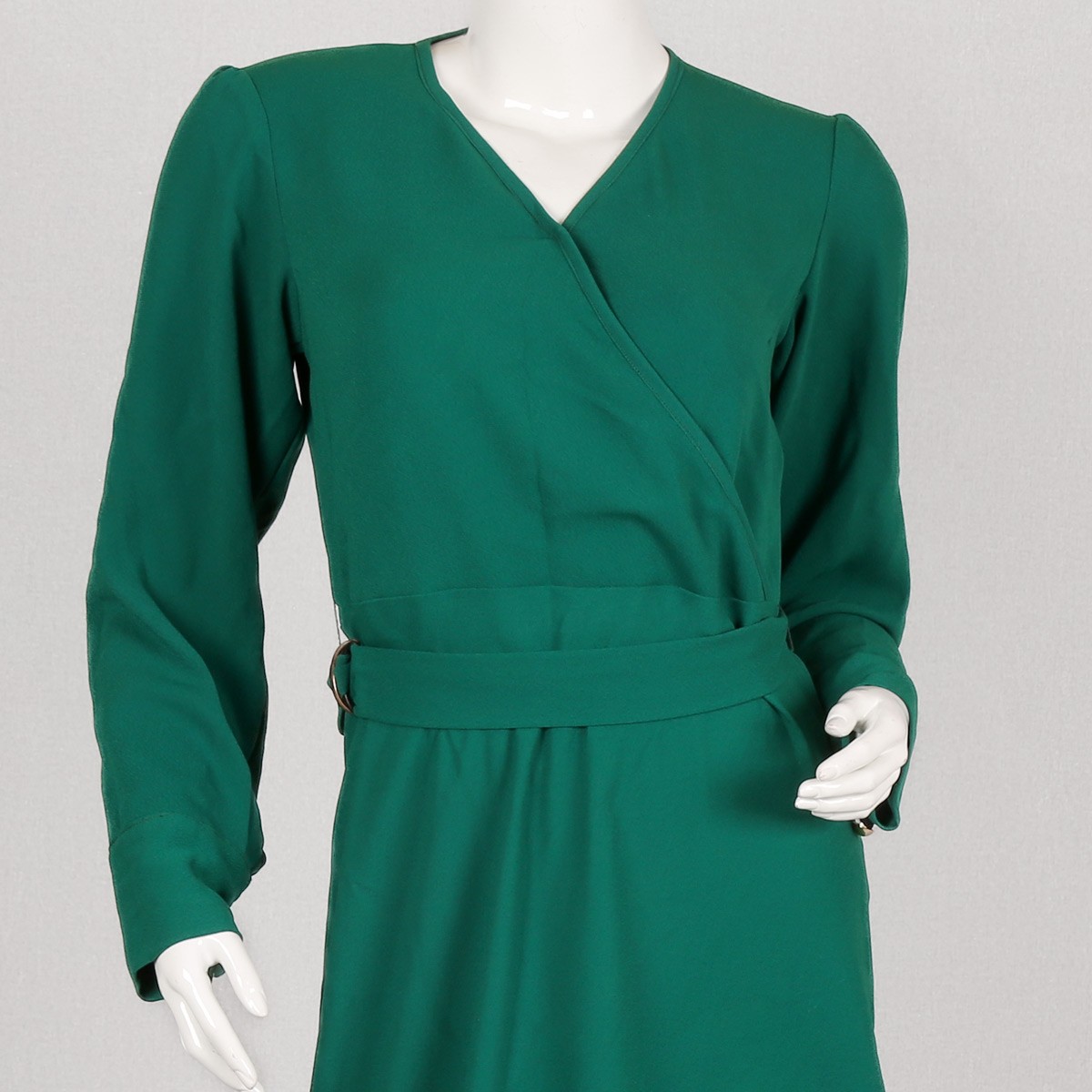 Green Wrap Belted Gown | Crepe Casual Dress 2