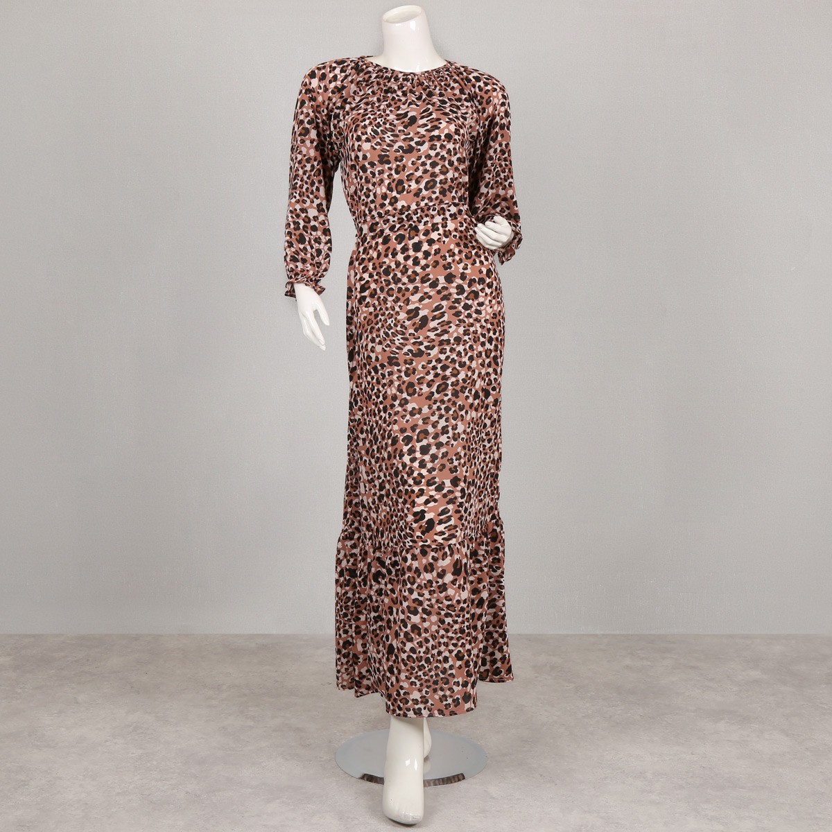 Georgette Tiger Print Casual Dress | Cuff Sleeve Straight Maxi 3