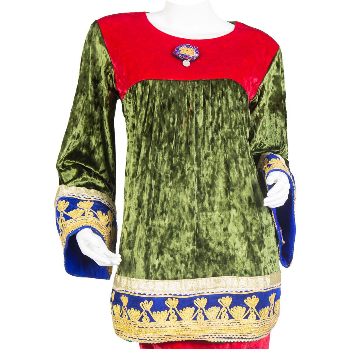 Green Kashi Velvet Dress With Golden Cherma Work | Gande Afghani 2