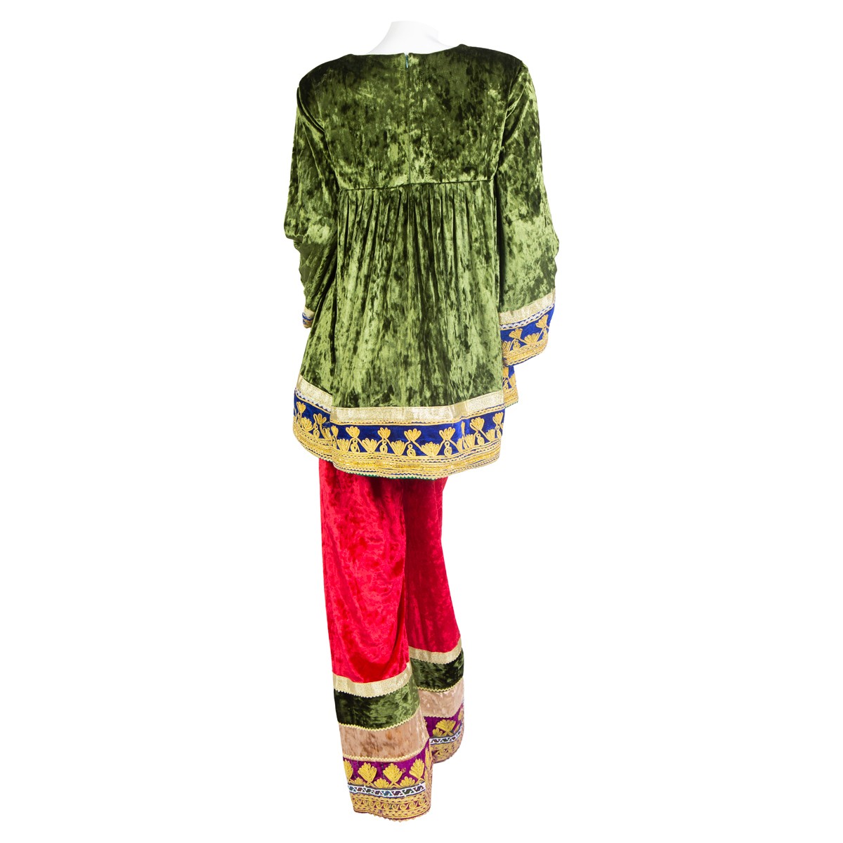 Green Kashi Velvet Dress With Golden Cherma Work | Gande Afghani 3