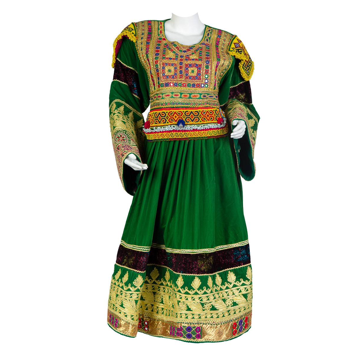 Plated Velvet Dress With Cherma and Mirror Work | Gande Afghani 1