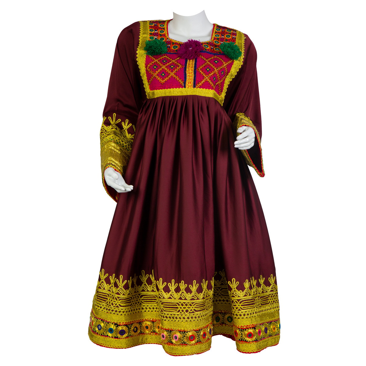 Plated Maroon Georgette Frock With Cherma Work | Gande Afghani 1