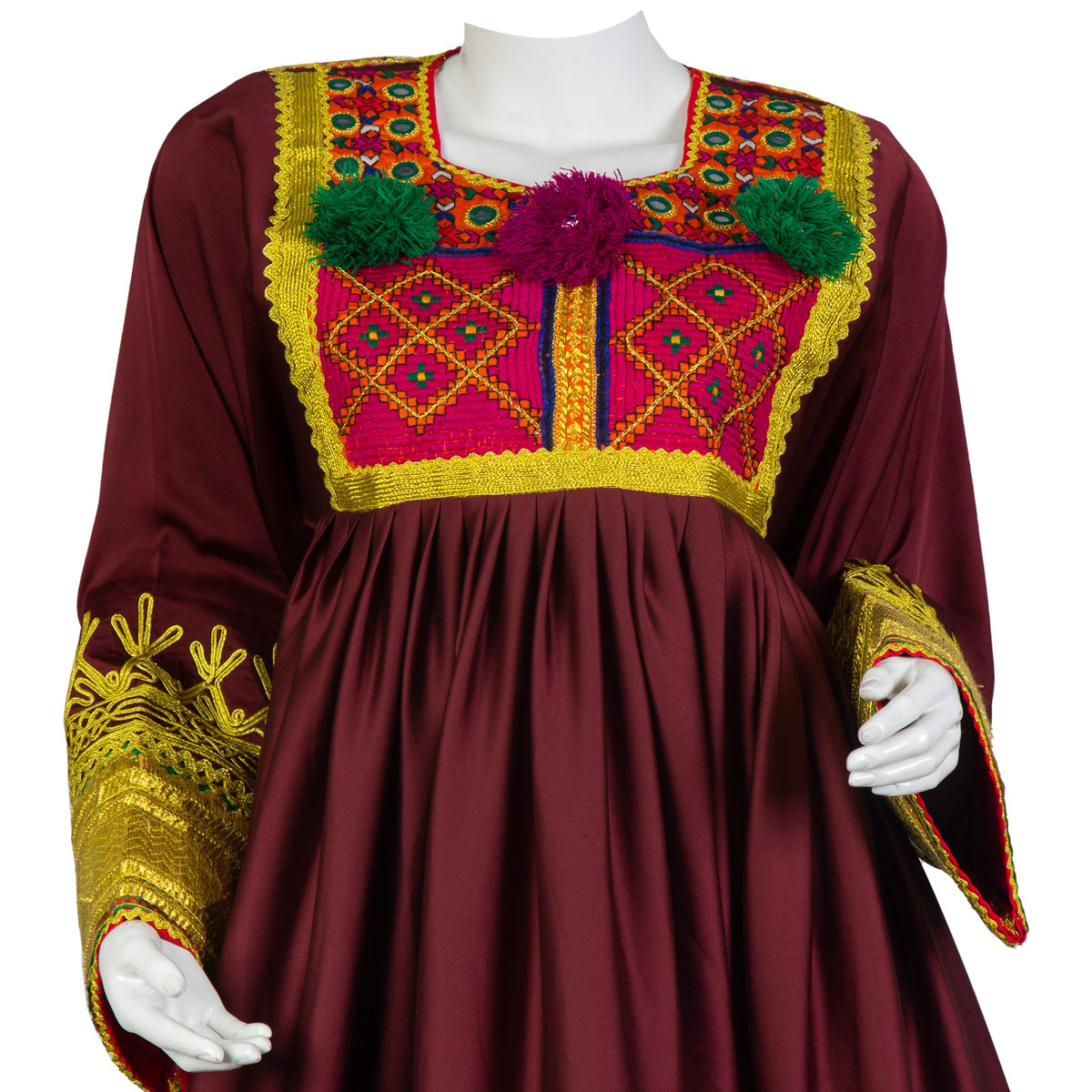 Plated Maroon Georgette Frock With Cherma Work | Gande Afghani 2