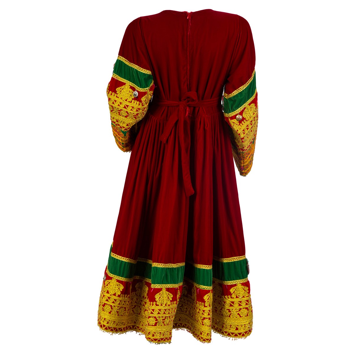 Cherma and Mirror Embroidered Red Velvet Party Frock| Gande Afghani 3