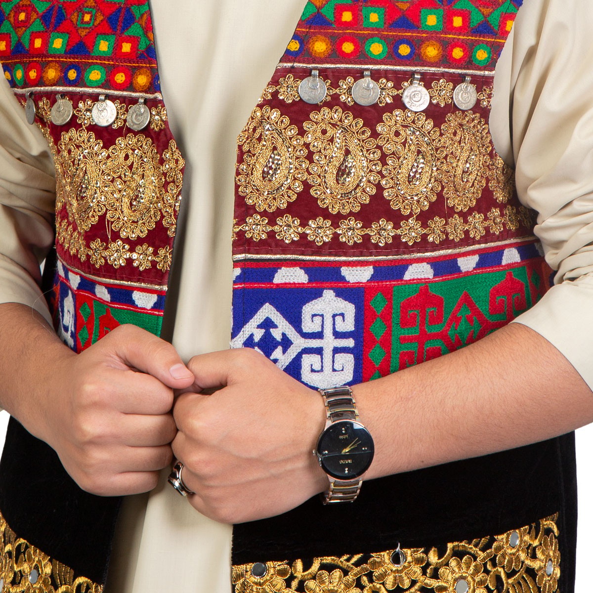 Black Waistcoat With Coin and Cherma Embroidery | Men's Vest 2