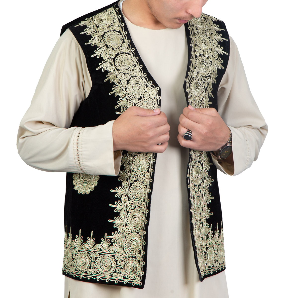 Men's Waistcoat With Gulabaton Embroidery | Black Wasket 1