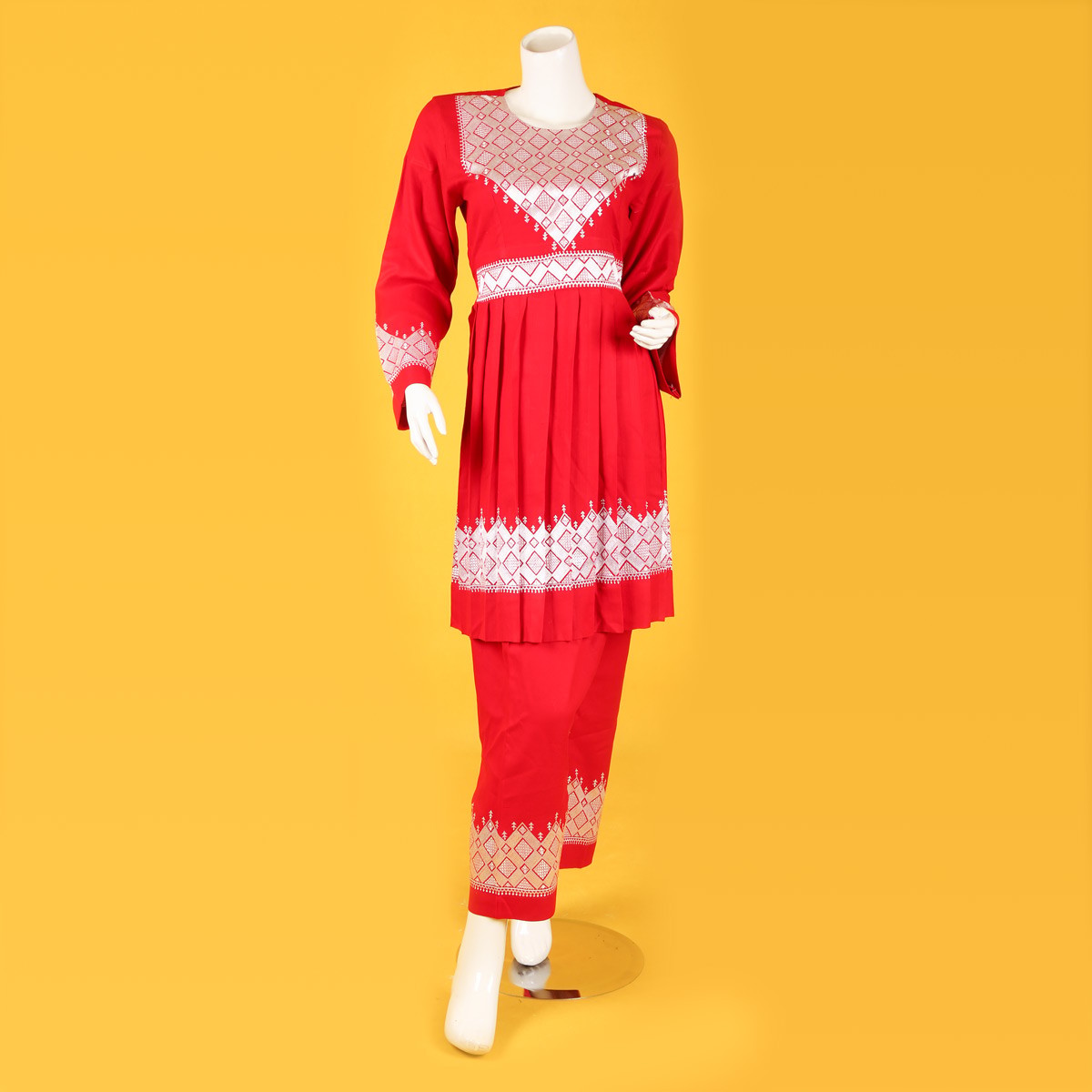Red Hazaragi Embroidered Party Wear Dress & Trouser 1