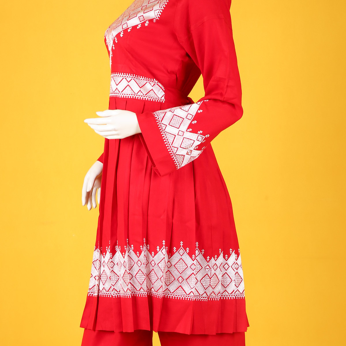 Red Hazaragi Embroidered Party Wear Dress & Trouser 2