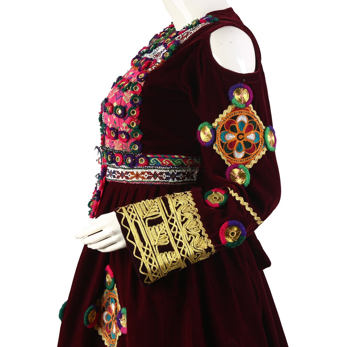 Maroon Velvet Nuristani Party Dress 4