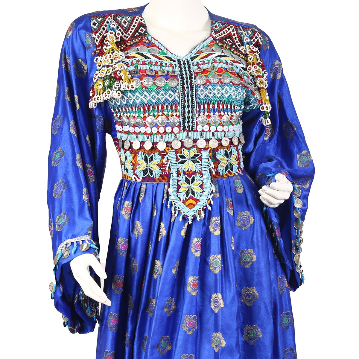 Banarasi Kandarai Design Blue Plated Afghan Dress 3