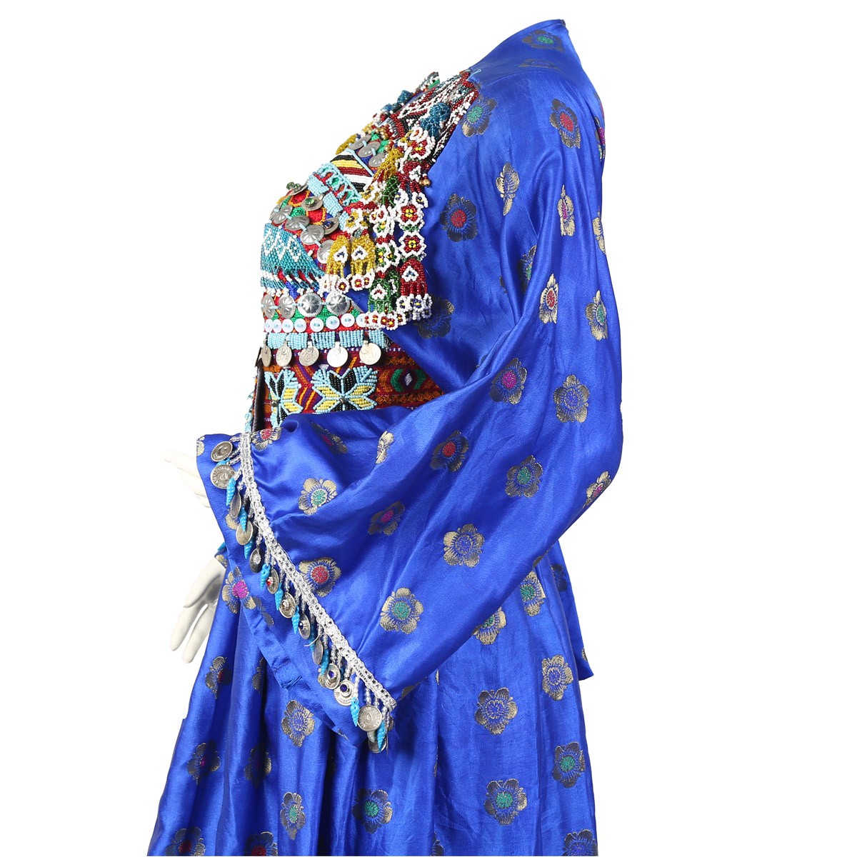 Banarasi Kandarai Design Blue Plated Afghan Dress 4