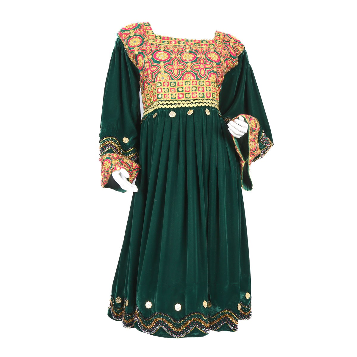 Green Pleated Embroidered Dress | Velvet Bridal Wear Dress 1