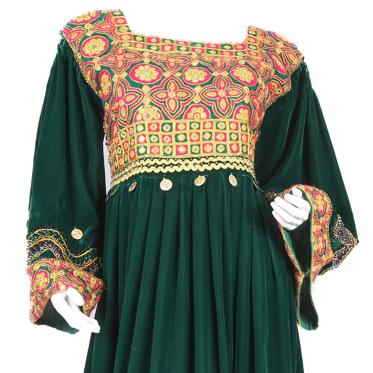 Green Pleated Embroidered Dress | Velvet Bridal Wear Dress 2