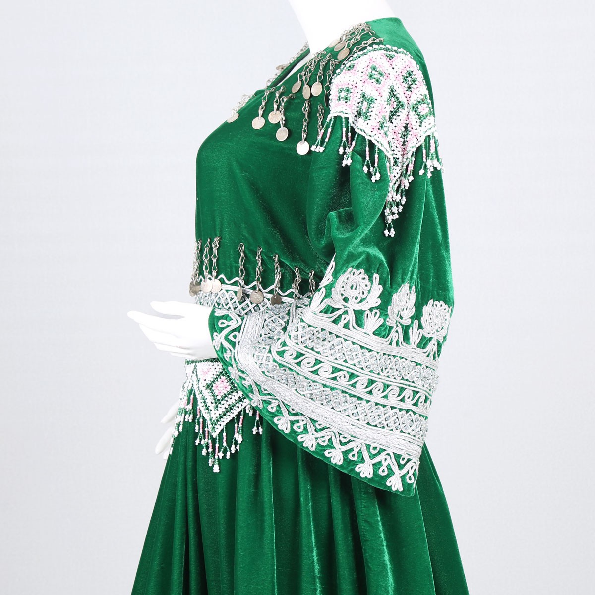 Graph Embroidered Party Dress | Green Velvet Frock 3